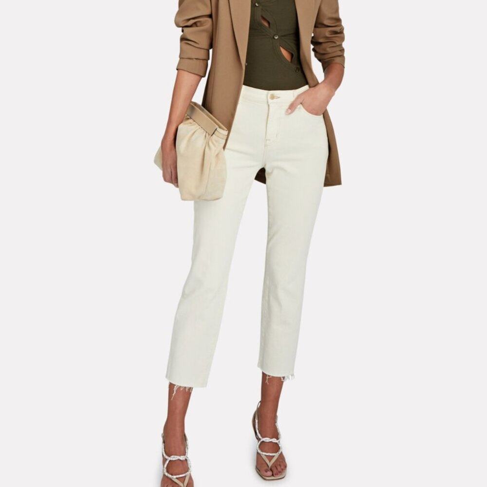 L'AGENCE Straight Leg Jeans in Off-White/Cream